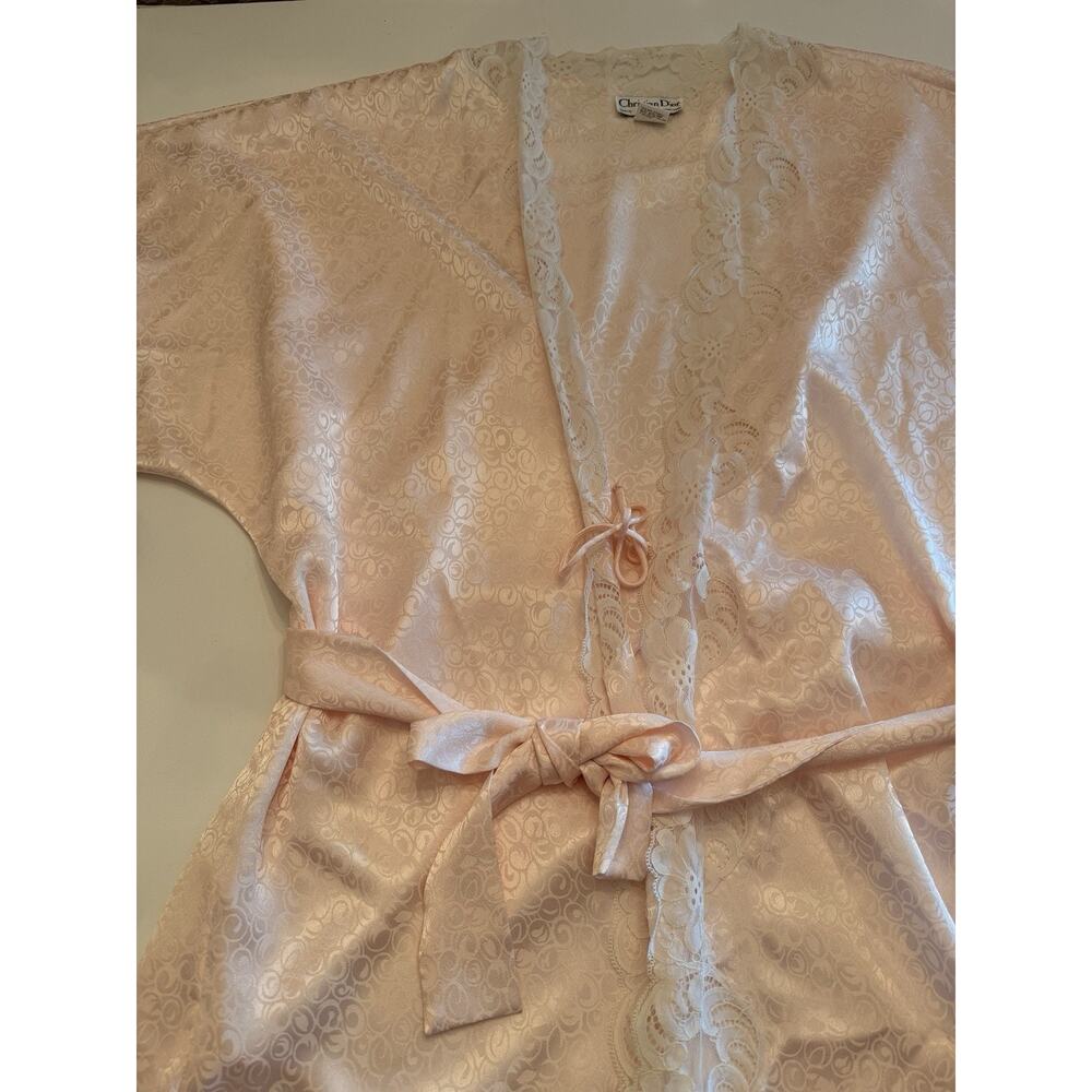 Vintage Christian Dior Women's Light Pink Blush Peach Satin Lace Robe Large NWOT - Picture 12 of 13